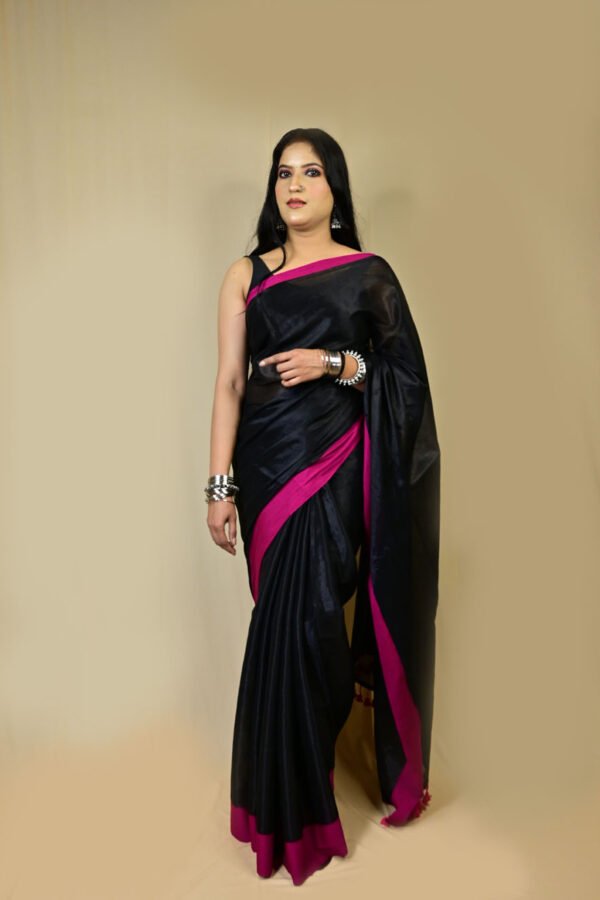Premium Mul Cotton Saree – Office Wear with Border & Buti Work – Comes with Blouse | Rani Black