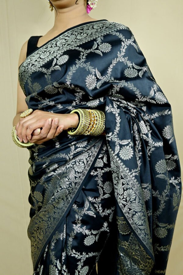 Premium Banarasi Saree Soft Katan – Banarasi Jaal Design – Includes Blouse Piece | Black